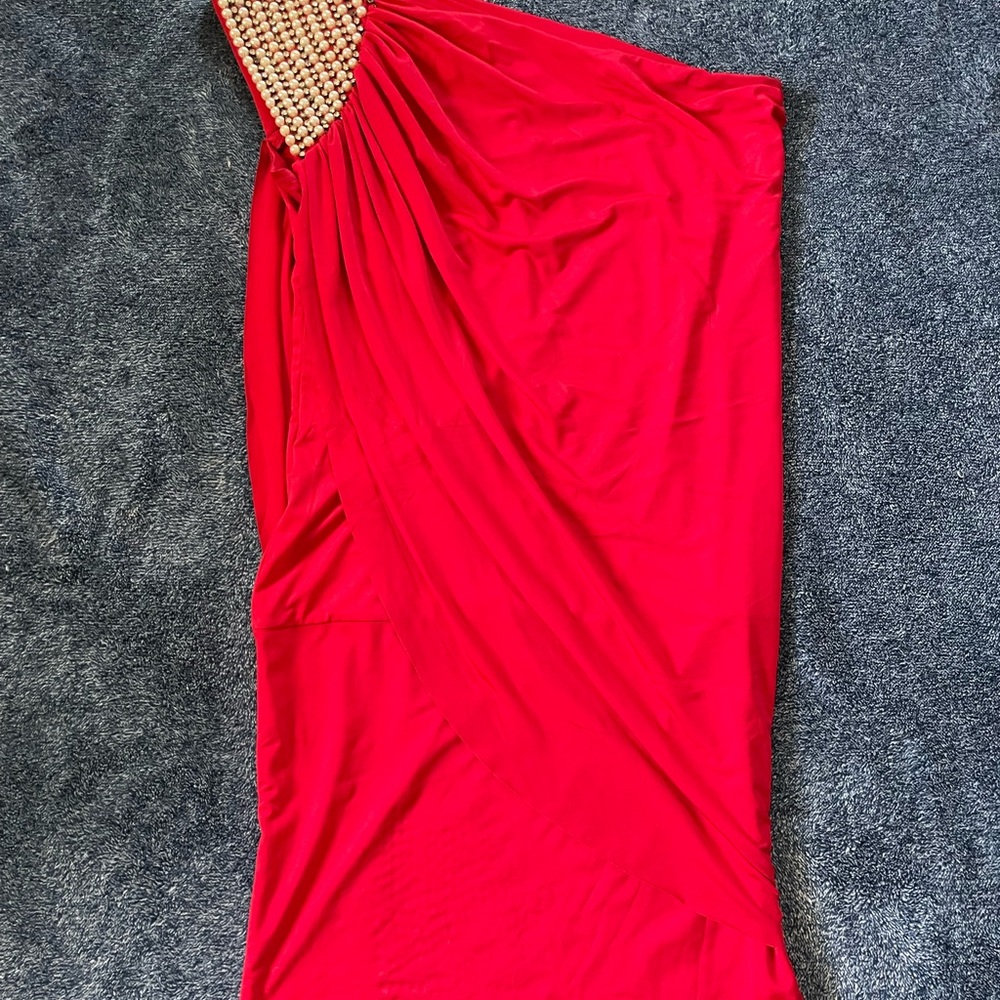 Ella Red One-Shoulder Dress with Silver Accents